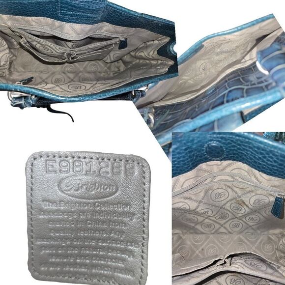 Brighton Turquoise Teal Monroe Croc Embossed Leather Top-Handle Purse Bag Womens - Picture 2 of 7